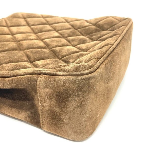 AUTHENTIC CHANEL CC Matelasse Vertical tote Hand Bag Tote Bag suede Brown - Picture 6 of 12